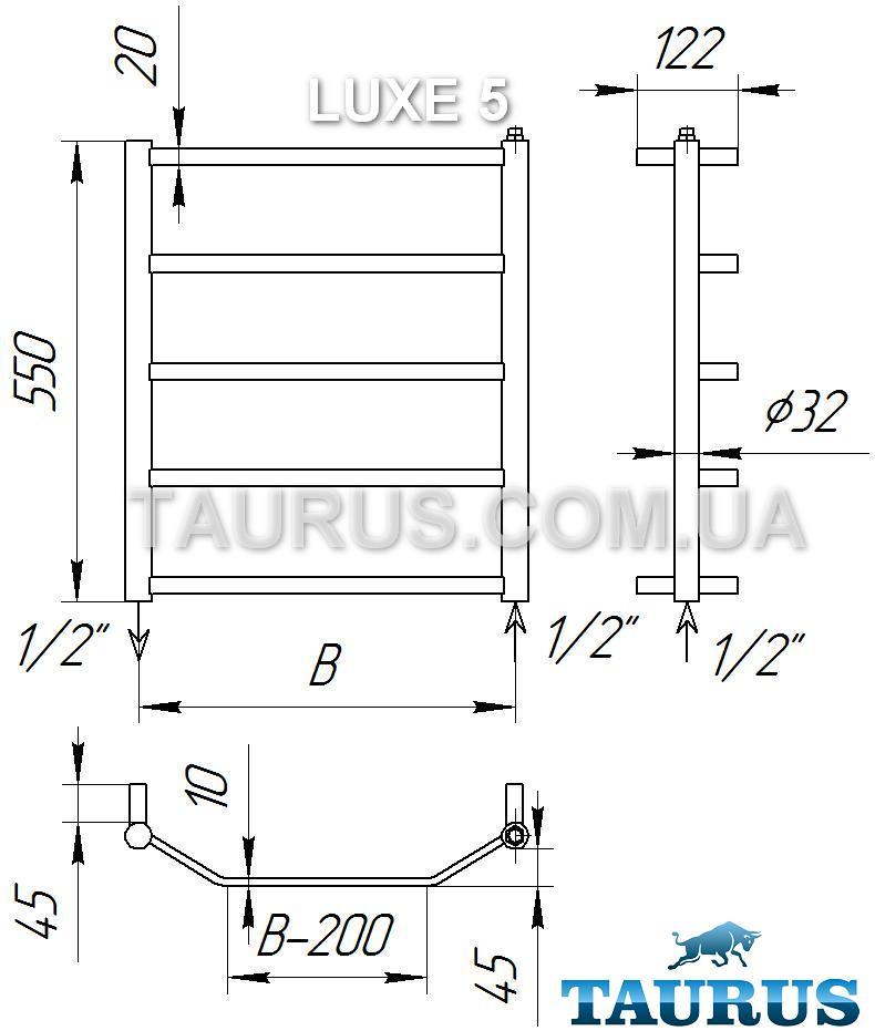 Узкий, небольшой полотенцесушитель Luxe 5/550х400 из выгнутых плоских труб 20х10. Полировка. TAURUS - фото 5 - id-p20102851