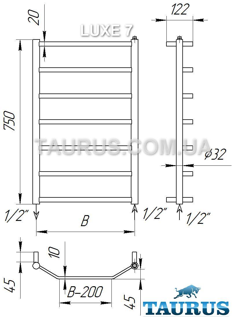 Н/ж полотенцесушитель Luxe 7/450 мм. Стильный дизайн. Плоская перемычка 20х10. Круглая стойка d32 - фото 5 - id-p20105885