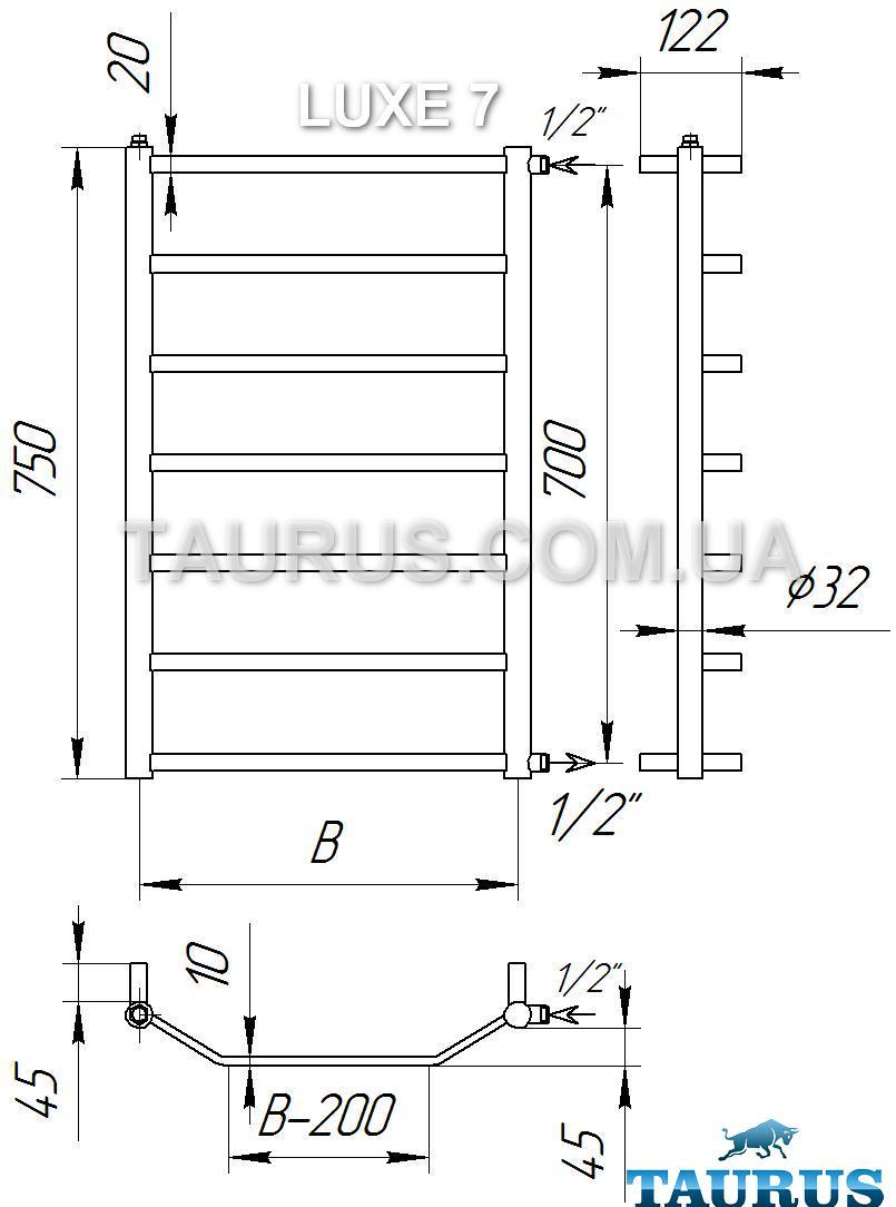 Н/ж полотенцесушитель Luxe 7/450 мм. Стильный дизайн. Плоская перемычка 20х10. Круглая стойка d32 - фото 6 - id-p20105885
