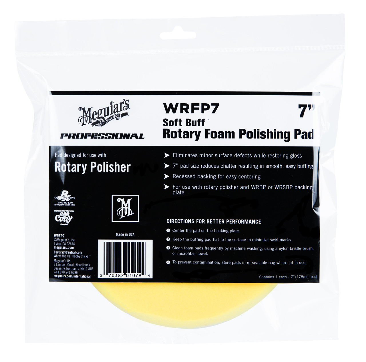 Полірувальний круг середньої жорсткості - Meguiar's Rotary Foam Polishing Pad 7" 178 мм. жовтий (WRFP7)