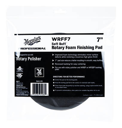 Полірувальний круг м'який - Meguiar's Rotary Foam Finishing Pad 7" 178 мм. чорний (WRFF7), фото 1