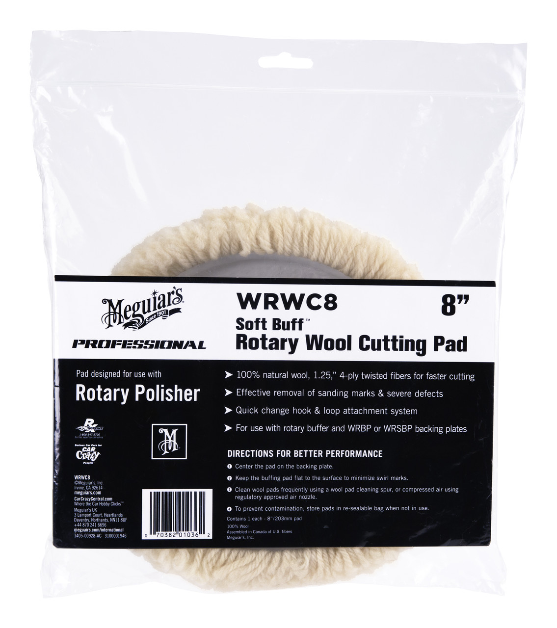 Полірувальний круг вовняний - Meguiar's Rotary Wool Pad 8" 203 мм. білий (WRWC8)