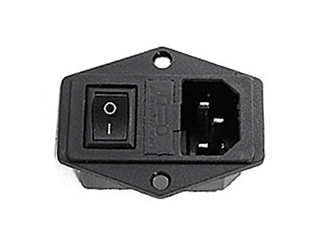Мережевий Штекер 3pin, монтажний, з клавішею, з вухами, корпус пластик