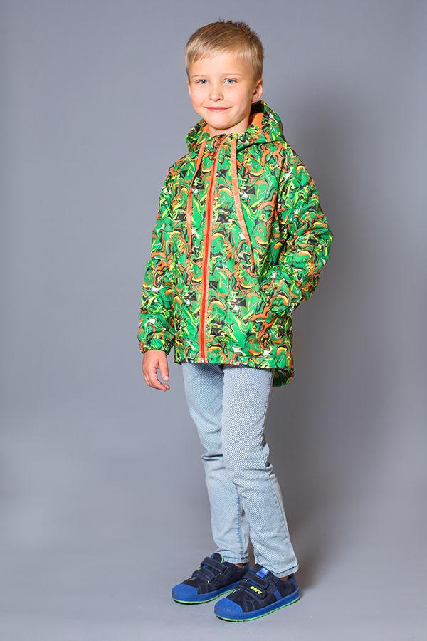 Утеплена куртка-вітровка на флісі для хлопчика 4-9 років (Різм. 110-134) ТМ "Модний карапуз" Зелено-жовтогарячий 03-00693-0