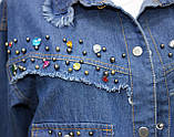 Сорочка-жакет, джинсова молодіжна, з камінчиками, фото 5