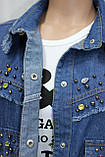 Сорочка-жакет, джинсова молодіжна, з камінчиками, фото 6