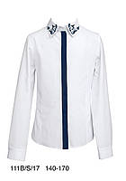 Блуза SLY шкільна біла з синім планкою і вишивкою на комірі з довгим рукавом