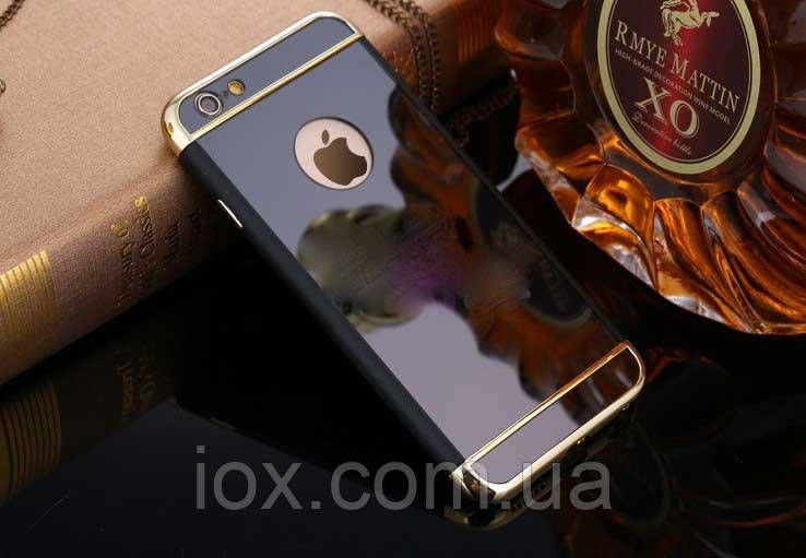 Дзеркальний бампер-накладка для Apple iPhone 5\5S Чорний з золотом