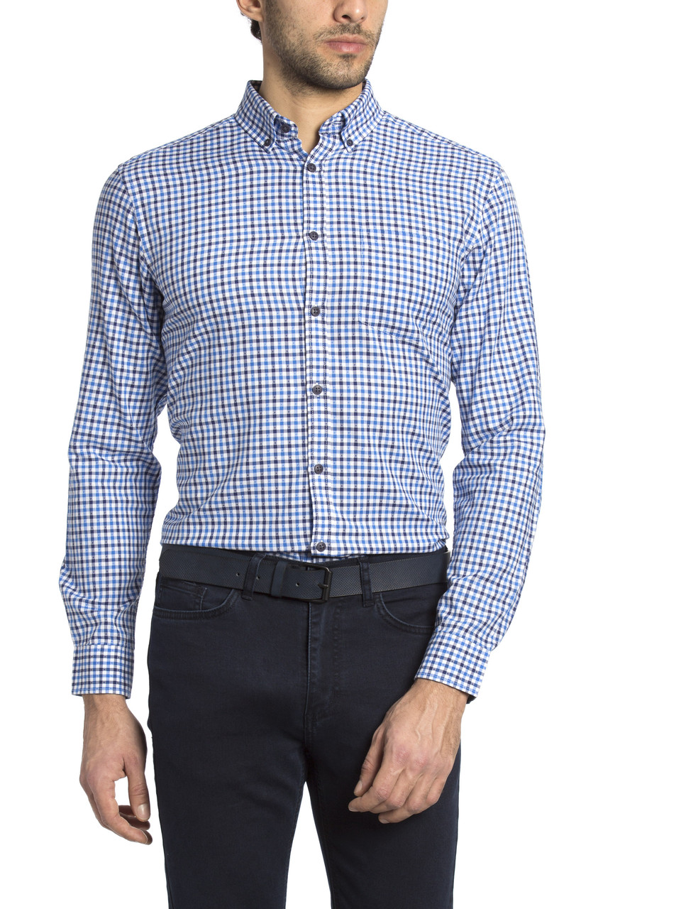 Чоловіча сорочка LC Waikiki білого кольору в синьо-блакитну смужку