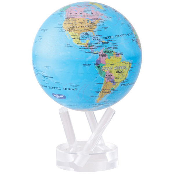 Глобус, що самообертається, левітуючий Mova Globe "Політична карта", блакитний, діаметр 114 мм (США)