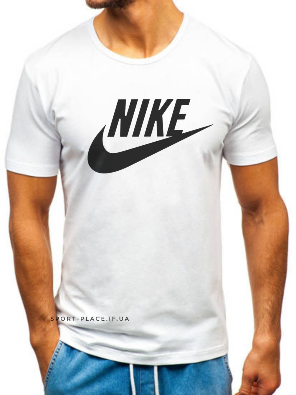 

Мужская футболка Nike (Найк) белая (большая эмблема) хлопковая L, 50