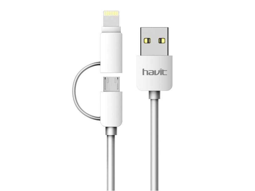 

Кабель для передачи данных смартфона Havit HV-CB610X lightning+micro usb white, Белый