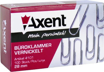

Скріпки 28мм 100шт. круглі 4101 Axent нікель