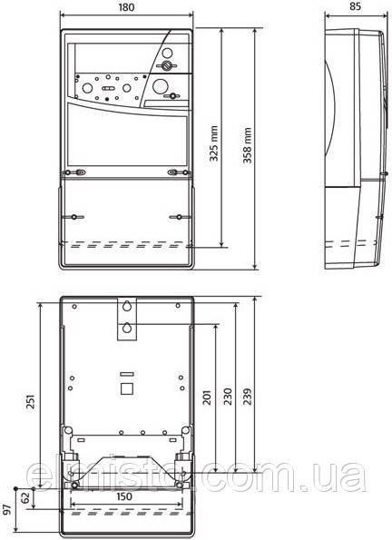 Габаритный чертеж электросчетчика Actaris SL 7000 Smart