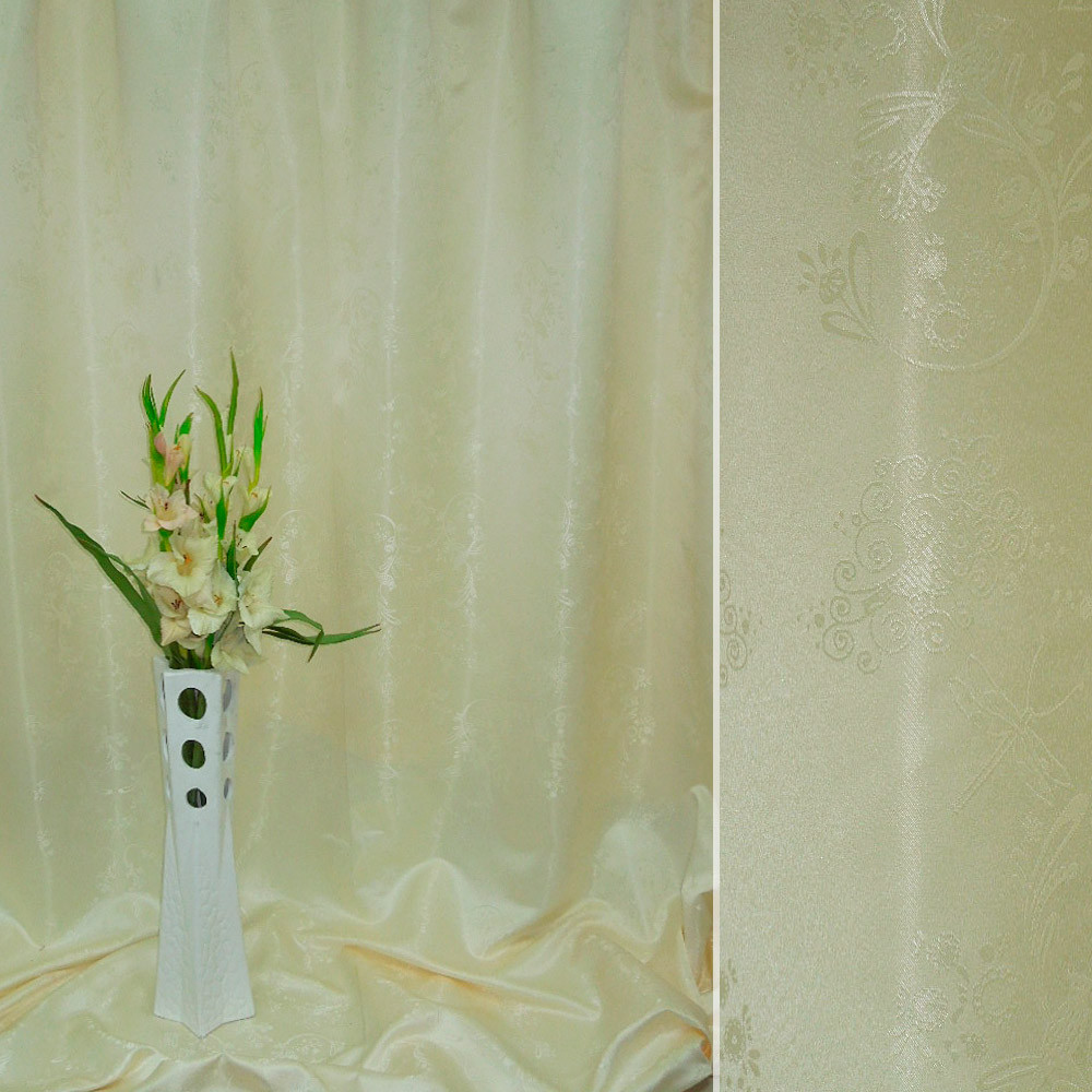 Атлас жакард 2-х-стор. для штор птиці молочно-кремовий, ш.280