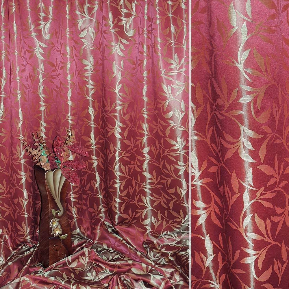 Атлас жакард 2-х-стор. для штор гілочка з листям червоний, ш.280