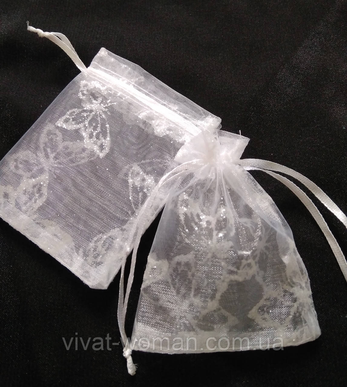 Мешочки сувенирные из органзы (белая с бабочками), 7х9 см, 1 шт. Производство Украина. - фото 3 - id-p475701056