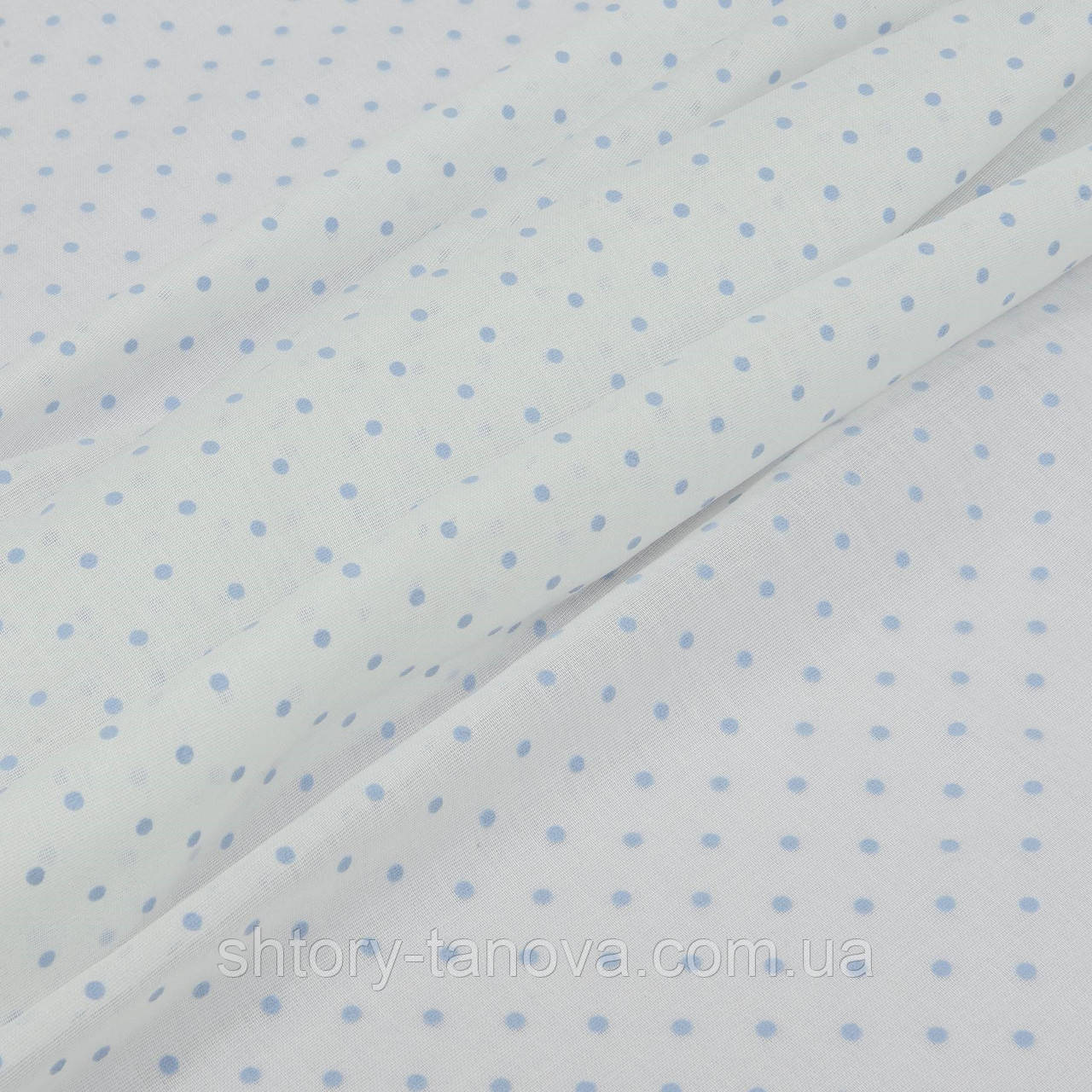 Тюль льон горошок блакитний фон молочний, фото 1