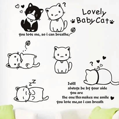 Наклейка на стіну, прикраси стіни наклейки "Чорні коти Lovely Baby Cat 7 шт. від 15 до 25 см" (лист 60*90см), фото 2