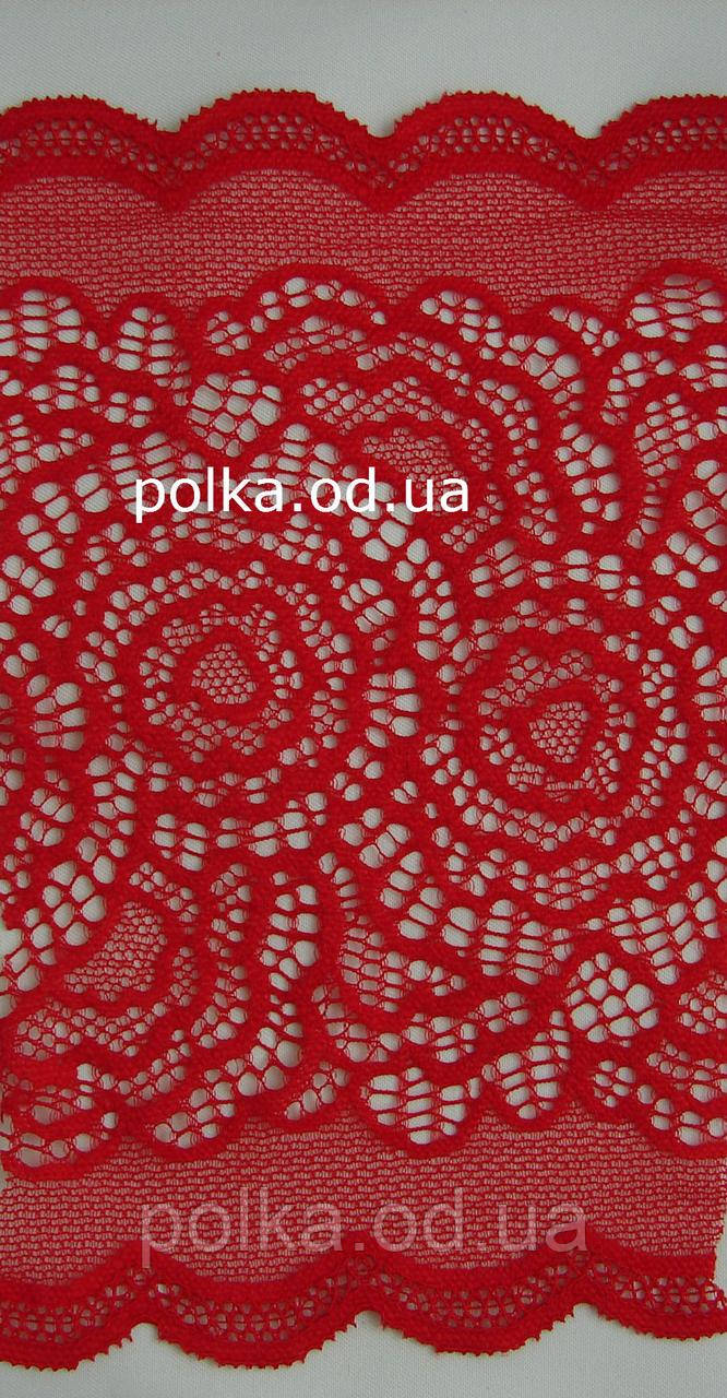 Стрейчеве мереживо червоне "чайна троянда", колір червоний. Отрез от 5м