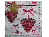 Серветки паперові з малюнком весільні (ЗЗхЗЗ, 20шт) Luxy Серце із троянд (102) (1 пач.)
