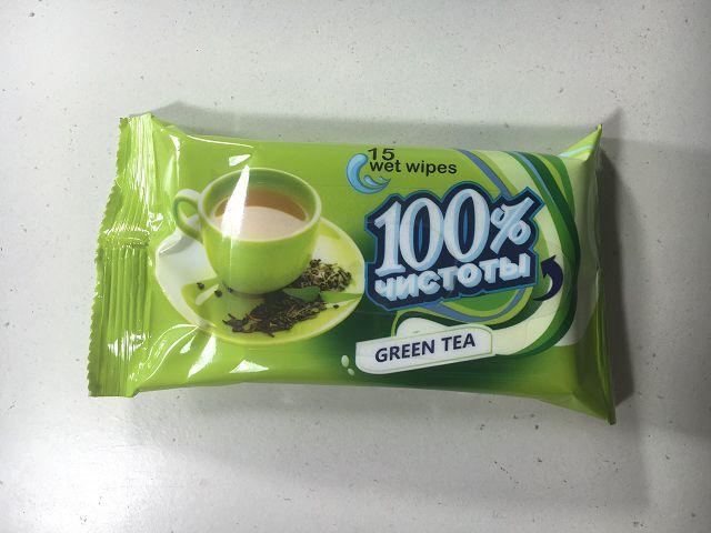 Вологі серветки "100%чистоти"Green tea/Зелений чай", 15 шт\пач
