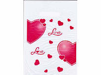 Пакет поліетиленовий подарунковий маленький з вирубний ручкою (20*30) "Сердечка любов" ХВГ (100 шт)