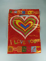 Пакет поліетиленовий подарунковий маленький з вирубний ручкою (25*35) "Різнобарвне серце" Леомі (50 шт)