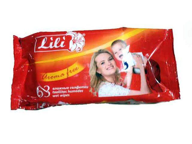 Серветки вологі Lili "Без запаху", 63 шт\пач