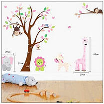 Наклейка на стіну в дитячу кімнату "Звірі біля дерева" 140*220см (2листа 60*90см), фото 3