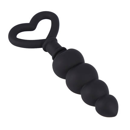 Анальна пробка 3.2 см середня чорна Ялинка із серцем силікон, фото 1