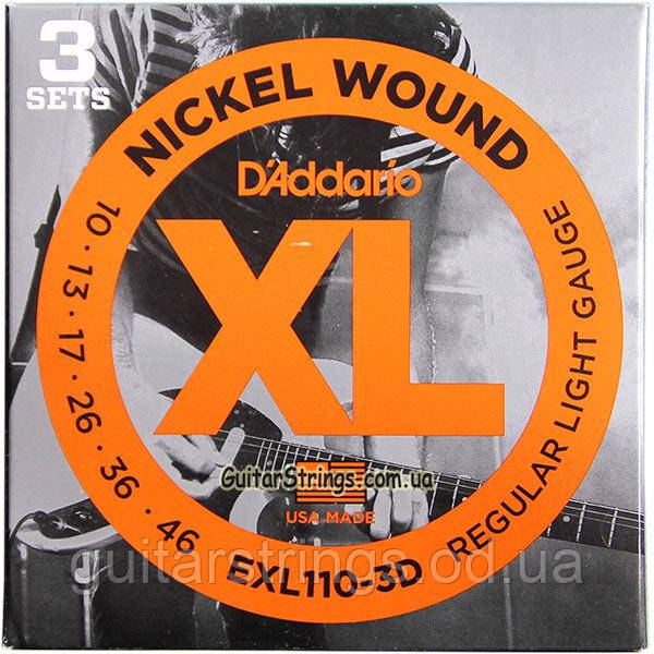 Струны D'Addario EXL110-3D Nickel Wound 10-46 3 sets - фото 1 - id-p223846689