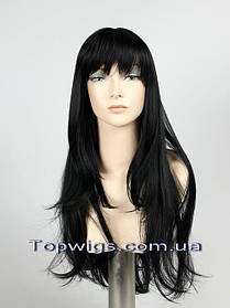Довга перука з термоволосся Fanlan+10 чорного кольору