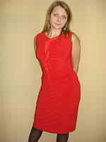 Плаття трикотажне червоне з перекрученим плечем
