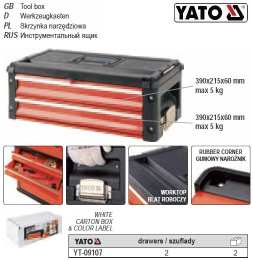 Ящик секція YATO для YT-09101 2 шуфляди 390х215х60 мм YT-09107
