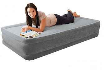 Надувне флоковане ліжко одномісне Intex, сіра Ляжко 191х99х33 см