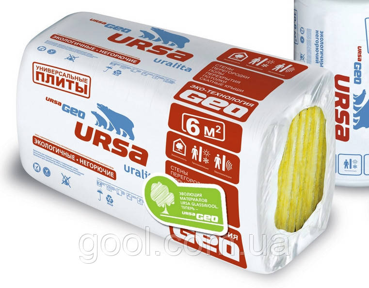 Минеральная вата URSA Универсальные плиты Теплозвукоизоляция размер 1250х600х50 мм. упаковка 9 м2 - фото 1 - id-p569781775