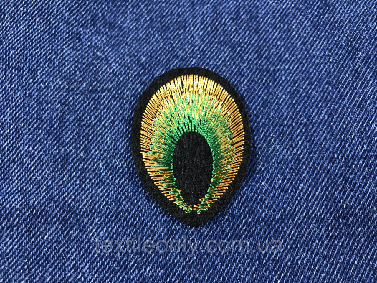 Нашивка перо люкерс золото колір зелений 40х50 мм