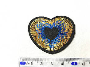 Нашивка серце люкерс золото колір блакитний 50х40 мм, фото 2