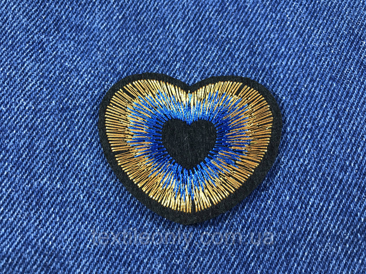 Нашивка серце люкерс золото колір блакитний 50х40 мм
