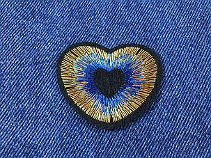 Нашивка серце люкерс золото колір блакитний 50х40 мм, фото 1