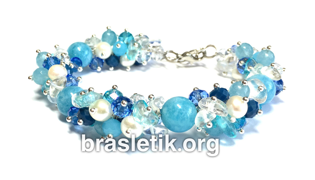 Жіночий браслет Мікс з натуральних каменів Аквамарин, фото 1