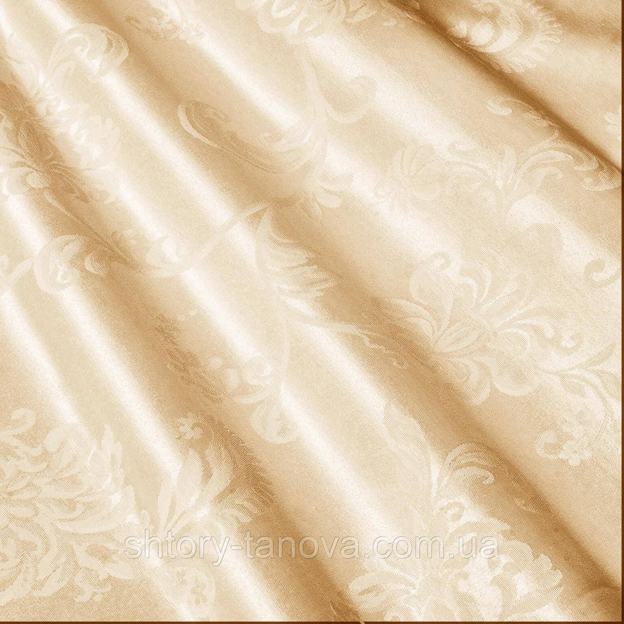 Скатертная бежева тканина з квітковими мотивами, фото 1