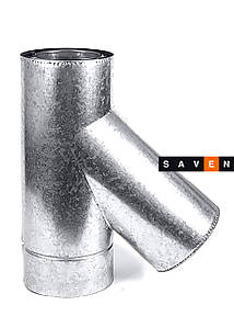 Трійник для димоходу з нержавіючої сталі двостінний в оцинкованому кожусі 45°