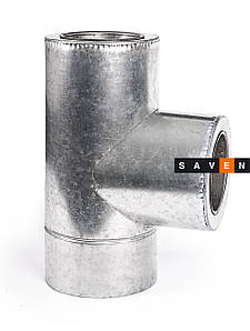 Трійник для димоходу з нержавіючої сталі двостінний в оцинкованому кожусі 87°