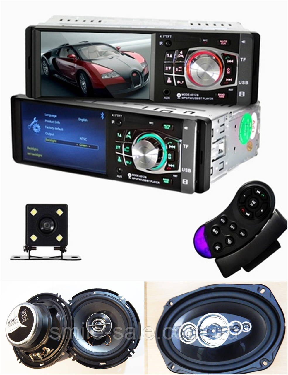 Набір Автозвуку з МР4 ВІДЕО Магнітолою Pioneer 4012CRB + Овали 1000W + круглі 16 см 300W+КАМЕРА+ПОДАРОК!