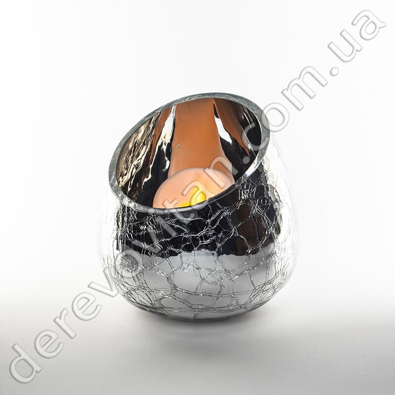 Підсвічник/ваза зі скла в ефектом "ртутного" покриття, срібло, 13 см