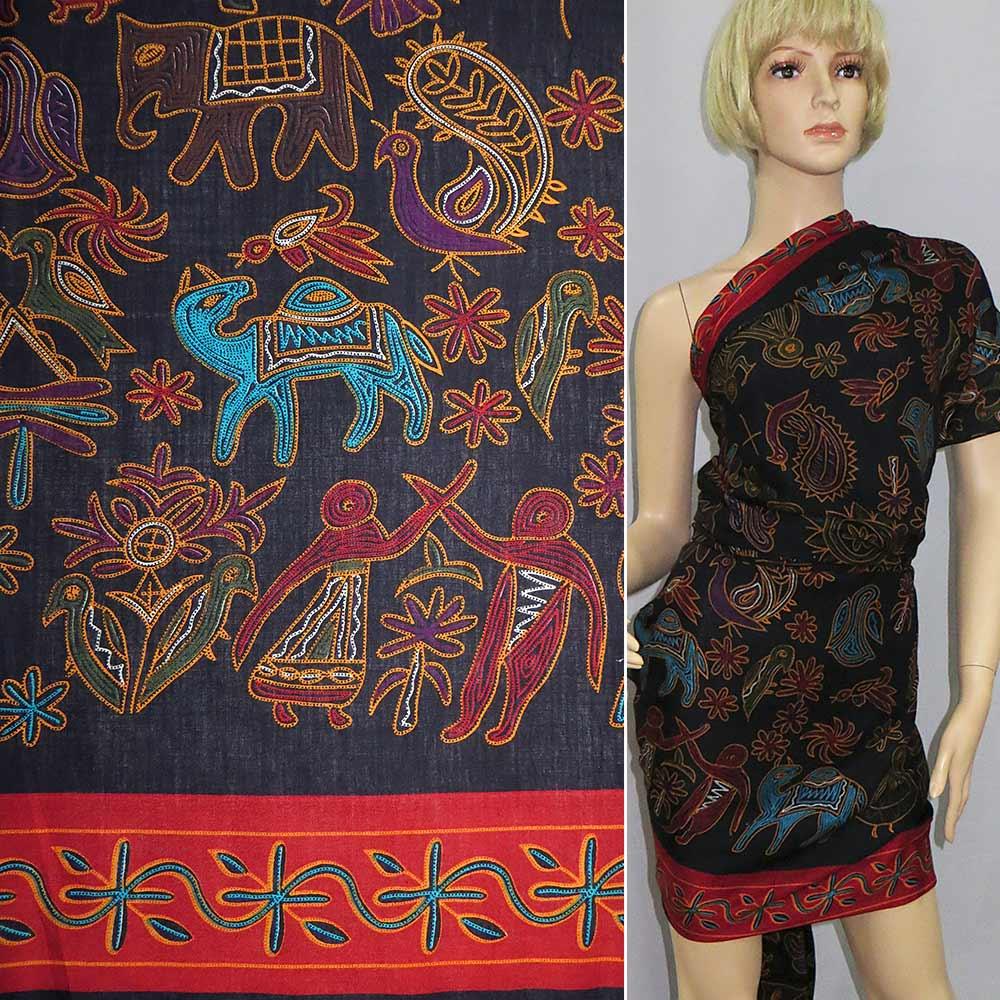 Штапель синій темний з нитковим орнаментом ш.140