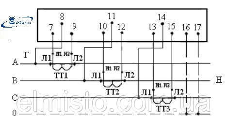 Схема подключения электросчетчиков трансформаторного включения СТ-ЭА12ДТ (Коммунар)