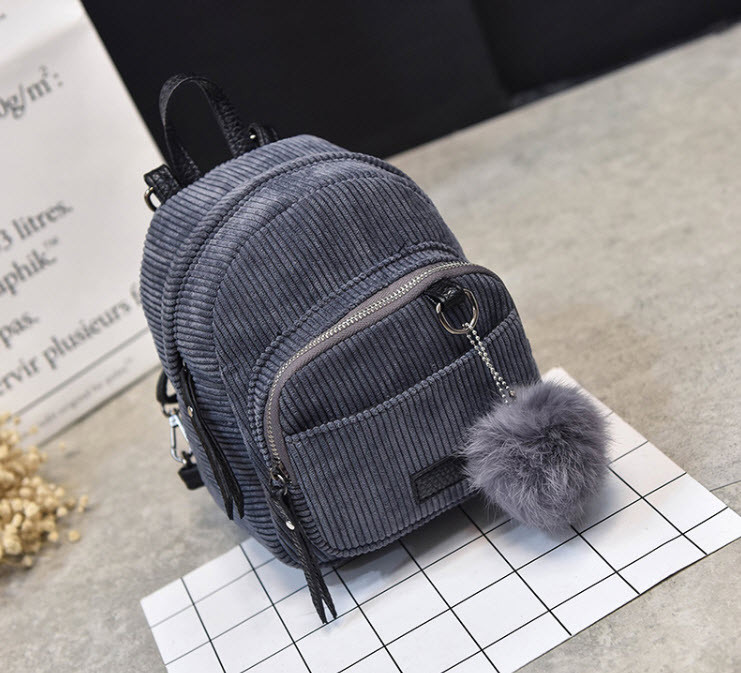 Вельветові міні рюкзаки з помпоном